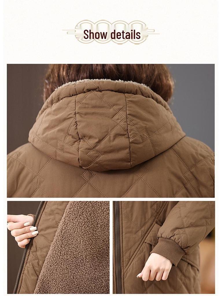 Mid-Length Women's Fleece-Lined Cotton Jacket: 2024 Retro Casual, Loose, Warm, and Thickened Winter Coat.