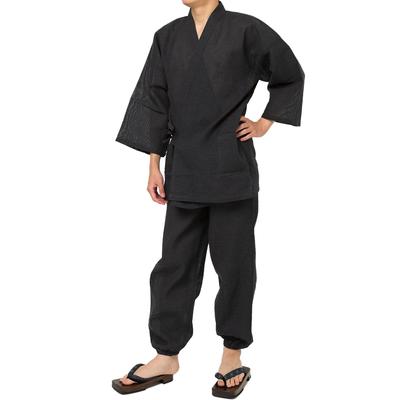 Fabrik Topp och Byxor Solida Sommar Japansk Sval och Elastisk Storlek Y's Herr Shijira-vävd Samue/Jinbei Set, Färg, 100% Bomull, Loungewear, Pyjamas,