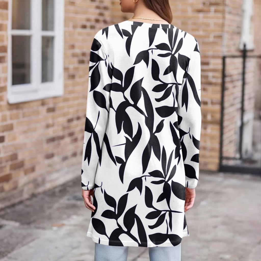 Women's Fashion Casual Comfort Floral Print Mid-Length Cardigan Jacket