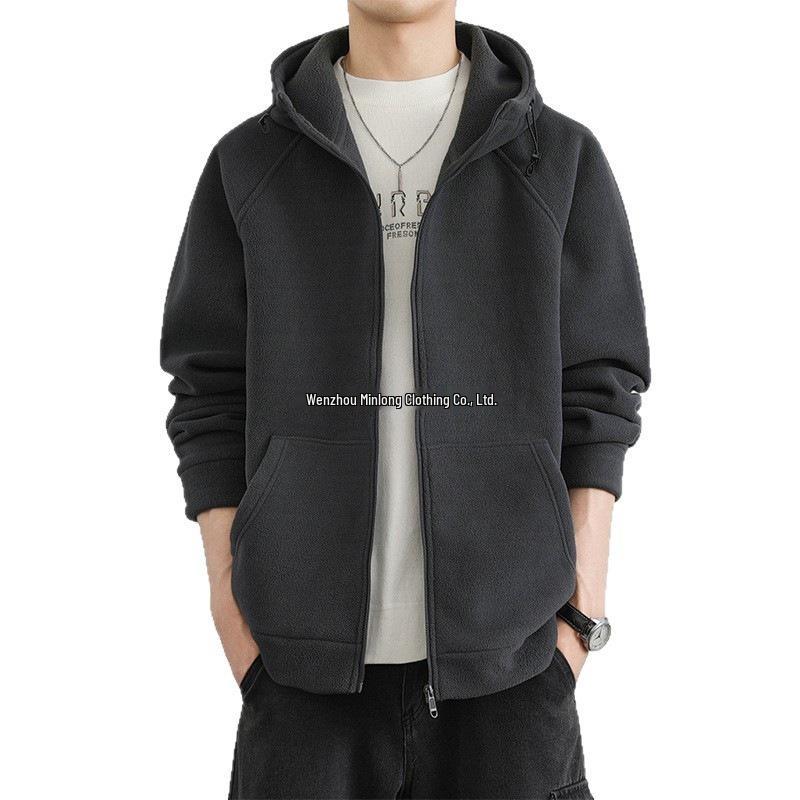 Męska kurtka polarowa z kapturem w dużych rozmiarach - Gruba, ciepła, dwustronna, modny top jesienno-zimowy