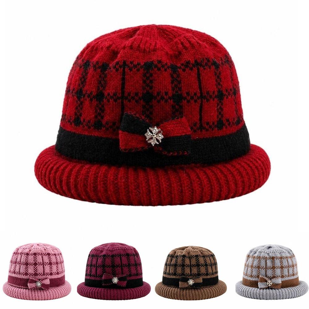Thickened Knitted Woolen Hat Cold-proof Ear Protection Hat Fashion Dome Bow Bucket Cap Winter