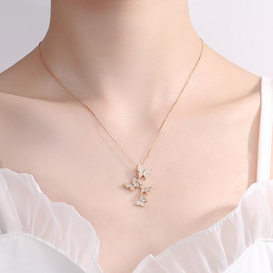Butterfly Pendant Necklace Women Rhinestone Butterflies Necklace Elegant Clavicle Chain Birthday Anniversary Gift for Her
