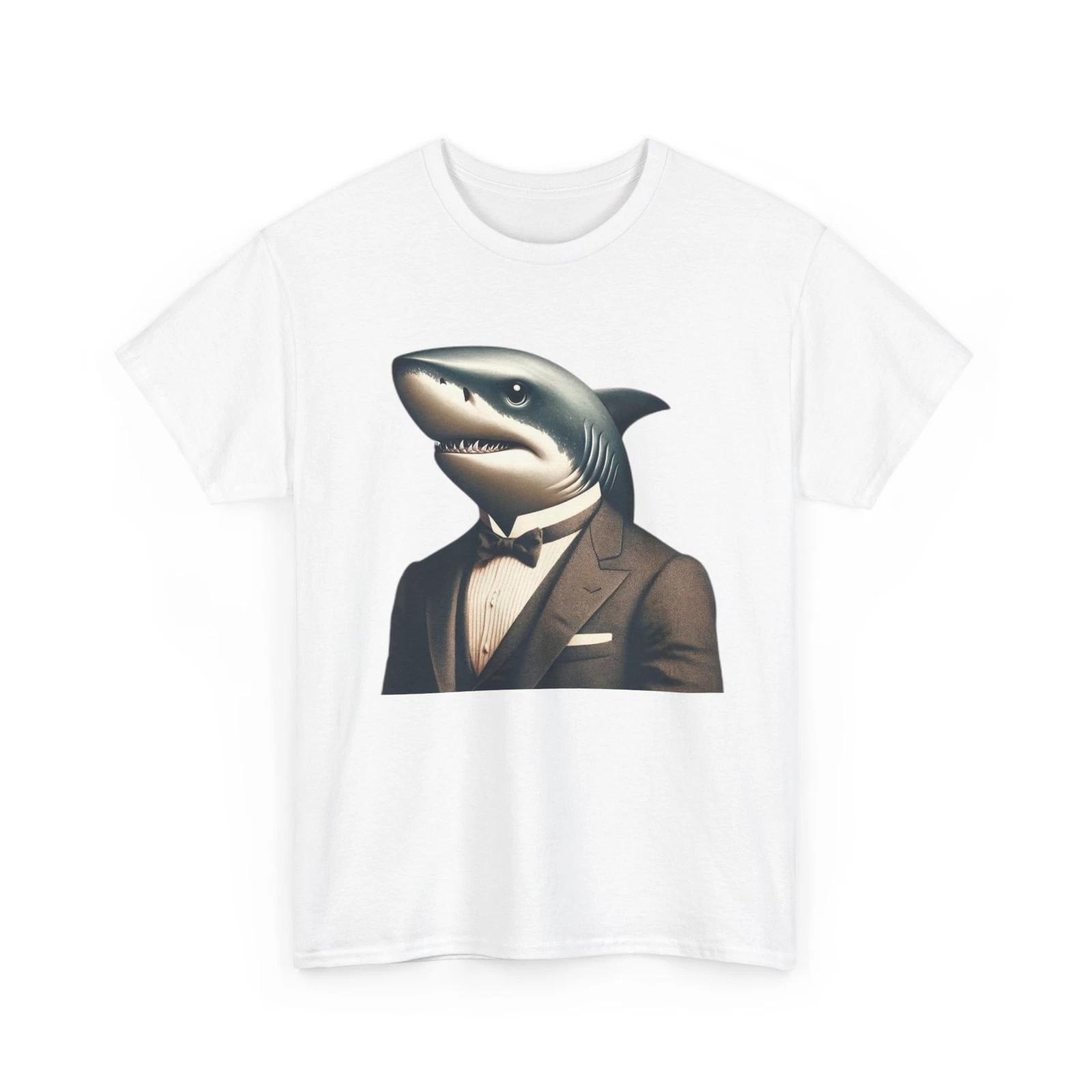 Unisex Adult T Shirt Vintage Style Shark in Tuxedo Ocean Art Great White Beach S