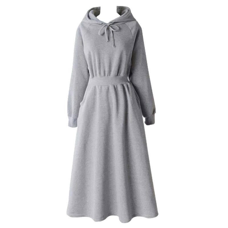 Autumn & Winter Plus Velvet Hoodie Dress: Ankle-Length, Waist-Cinched, Plus Size, Slimming Fit for Super Fairy Students