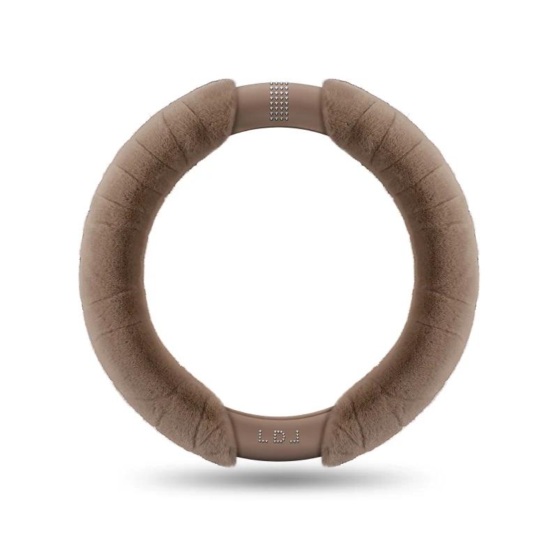 Rhinestone Decor Car Steering Wheel Cover Fluffy Winter Steering Wheel Cover Soft Warm Plush Universal 14.5-15 Inch