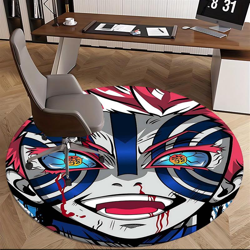 1pc Anime Cartoon Design Round Carpet Office Chair Mat with BloodCurdling Eyes Print NonSlip Rug for Home Decor