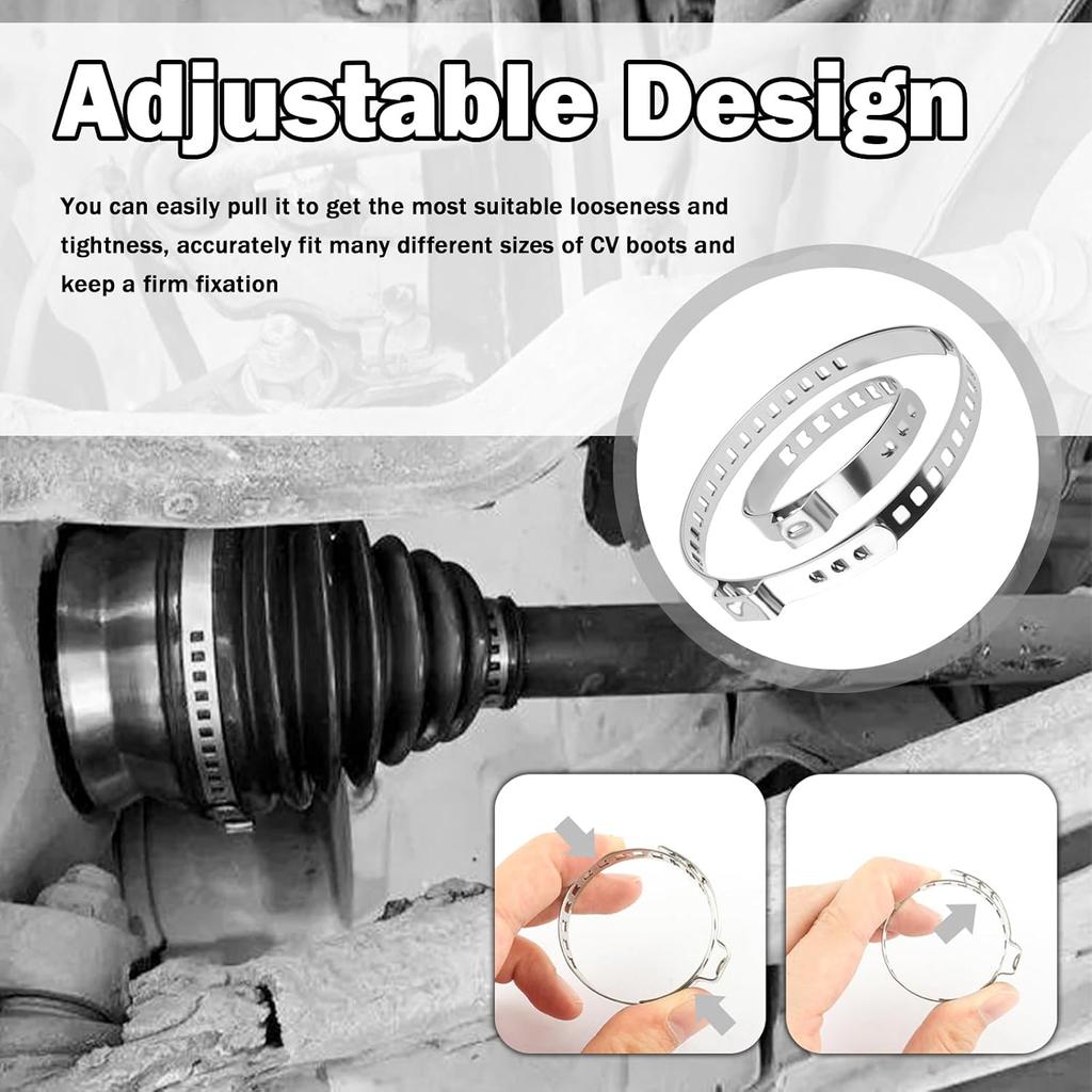 10PCS CV Boot Clamps Tool Kit Stainless Steel,Adjustable CV Axle Boot Clamp with Small & Large Hose Clamp,Universal Rack and Pinion Boots Clamps for