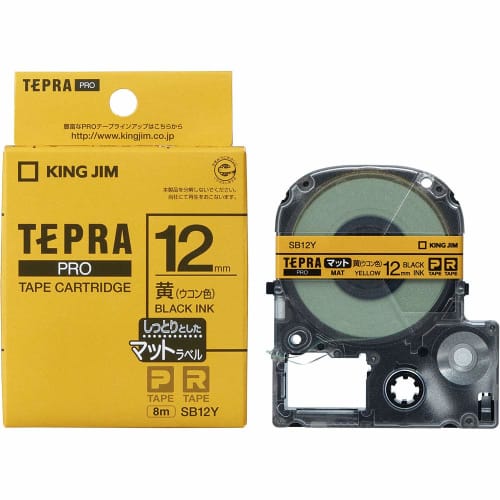 King Jim [Originální] Tepra PRO pásková kazeta matný štítek 12mm kurkuma barva/černá písmena 8m SB12Y