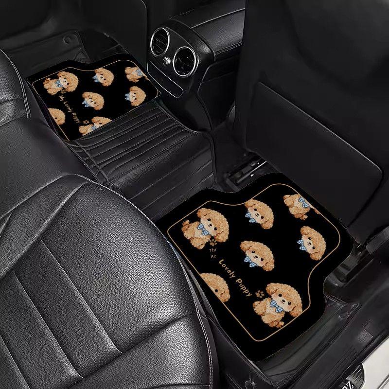 Car Floor Mats Cartoon Curly-Haired Puppy Cute Car Interior Decoration Floor Mats Leather Water-Absorbent Non-Slip Single-Piece Carpet Floor Mat