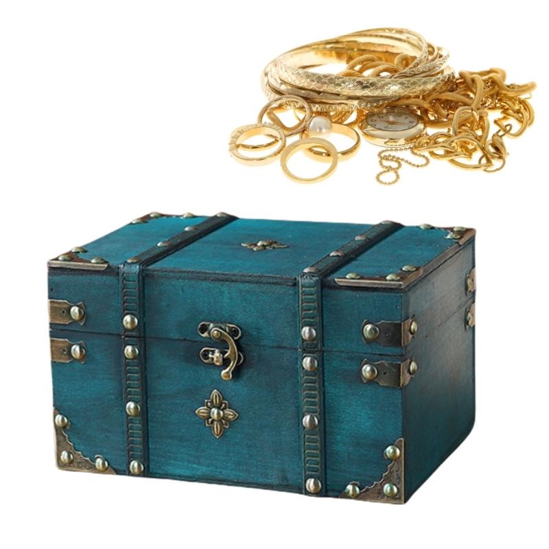 Dekorative Holzkiste für Schmuck und private Besitztümer Elegante Schatztruhe mit kleinem Metallschloss Bürodekoration