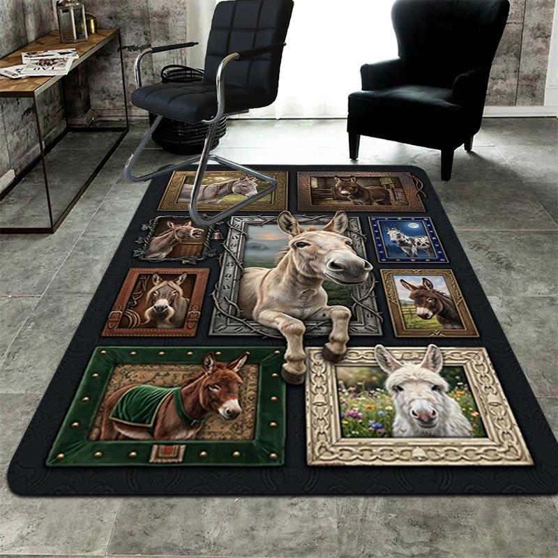 Donkey Portraits Pattern Rug Floor Mat for Living Room or Bedroom Soft and Comfortable Carpet a Gift for Birthday and Holiday.