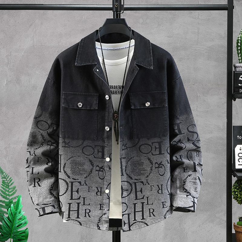 Chaqueta de Mezclilla Gruesa de Moda de Primavera para Hombre Suelta Marca Trendy Ropa Versátil Talla Grande Plus Size Chaqueta de Trabajo para Hombre