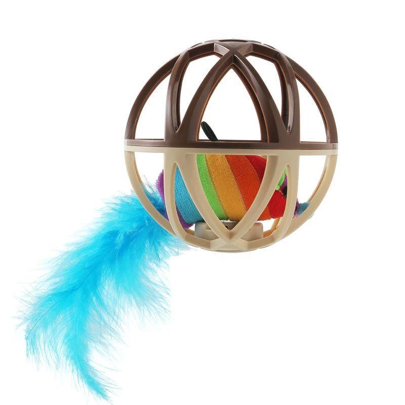 

Cat Toy Sound Cage Mouse Cat Self-Hi Relieving Stuffy Handy Gadget Cat Teaser Calling Ball Hide-and-Hide Cat Pet Supplies Beige + Brown [one pack]]