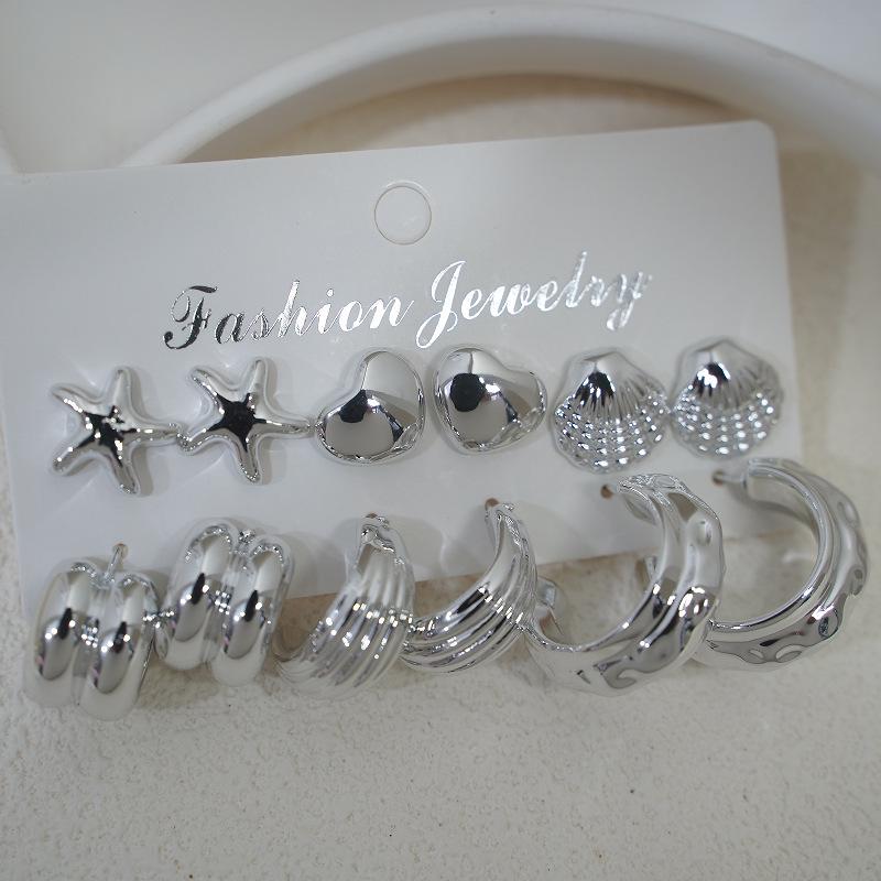 

European & American Fashionable Irregular Heart & Water Drop Stud Earrings Set - 6 Pairs
