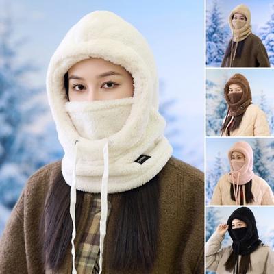 Women Winter Balaclava Hat with Face Shield Thick Warm Fleece Windproof Cycling Adjustable