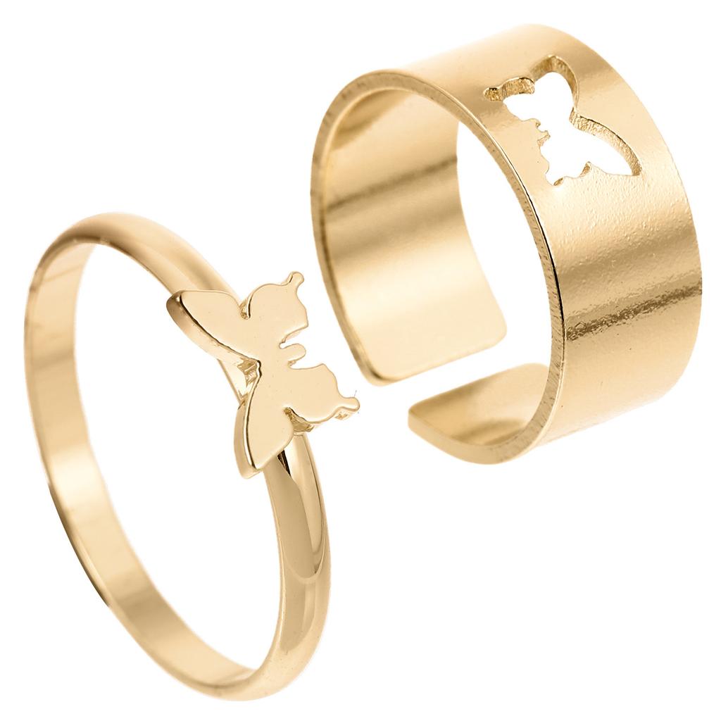 2Pcs Butterfly Couple Rings Premium Copper Romantic Lovers Rings Gifts Stylish Decorative Finger Jewelry for Men Women