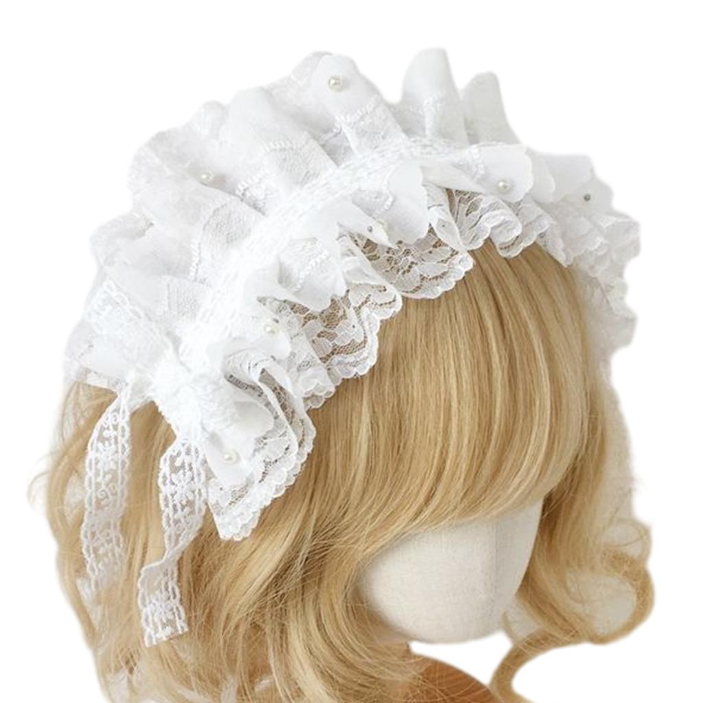 Anime Maid Headband for Girls Lolita Style Ruffle Lace Headband with Ribbon Bowknot ComicShow Masquerade Balls Hairband