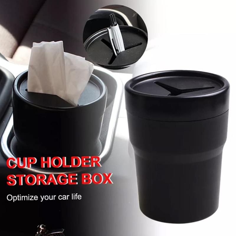 1Pc  Multifunctional Car Mini Trash Bin Cup Holder Car Trash Can Auto Holder Cap Mounts Black Plastic Interior Accessories