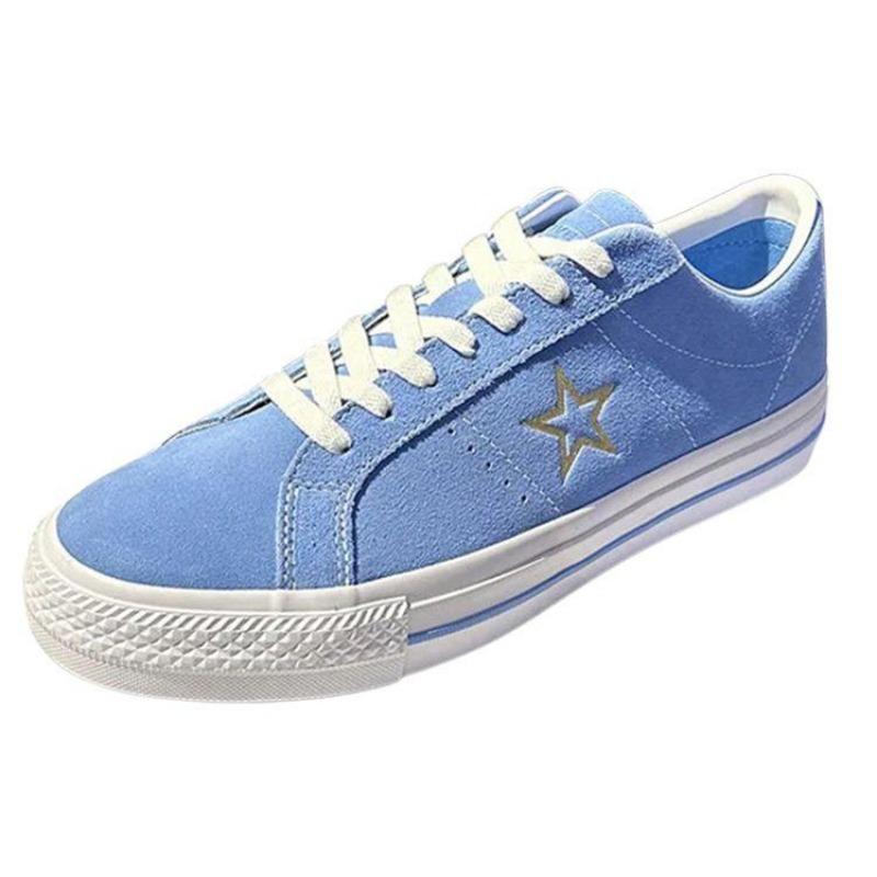 Converse Scarpe da Skate Basse Unisex One Star Pro Pelle Scamosciata Moda Versatili Blu Oro A06647C