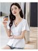 Frühling/Sommer 2025 Damen V-Ausschnitt Kurzarm T-Shirt - Koreanischer Stil mit süßen Rüschenärmeln