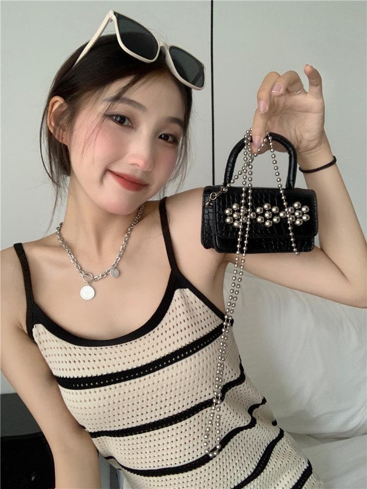 Women's French Striped High-End Summer Knitted Camisole Dress - Sweet & Spicy Style, Slim-Fitting Mini Skirt