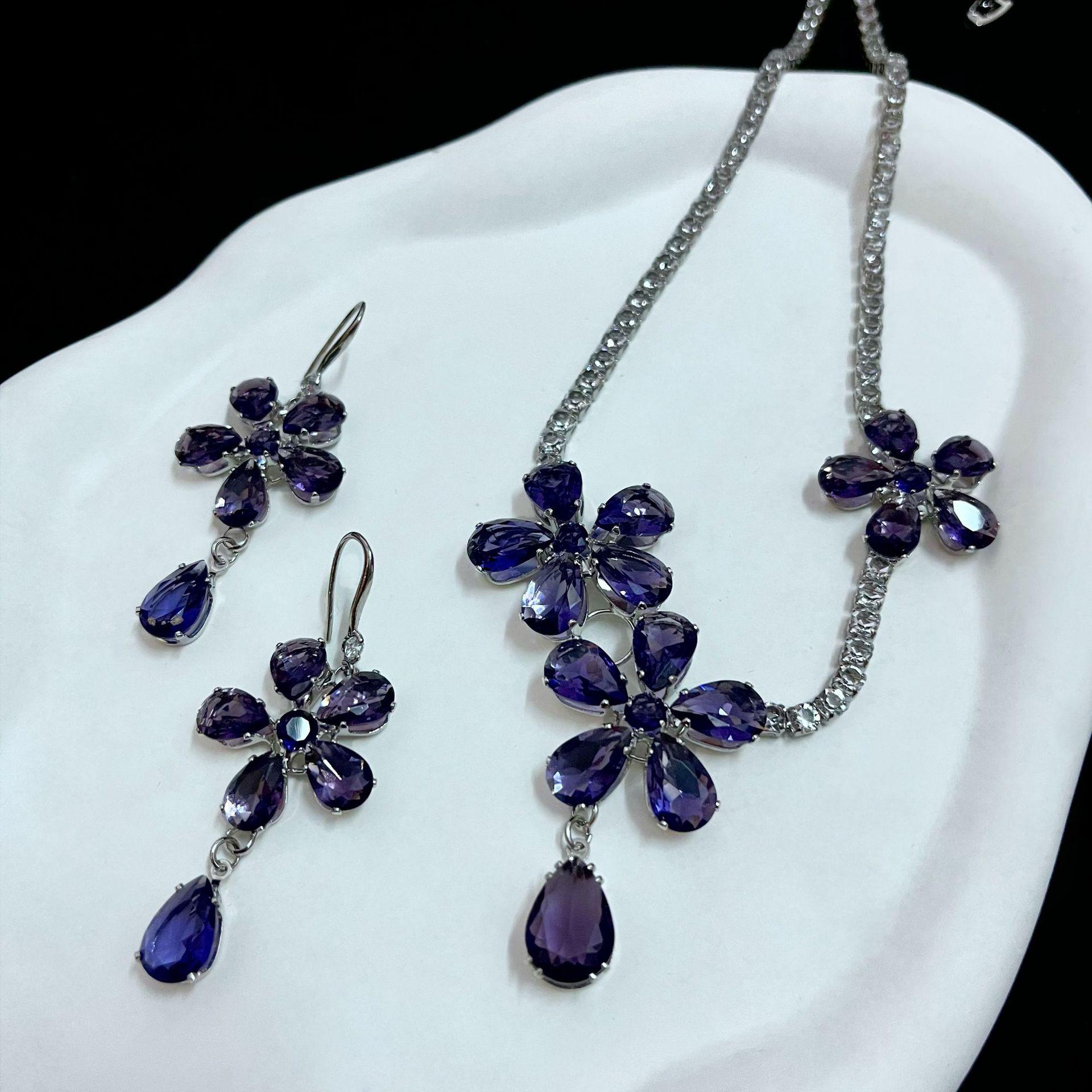 Elegant Zircon Flower Teardrop Sterling Silver Earrings - Sparkly, Versatile High-End Accessories for Women
