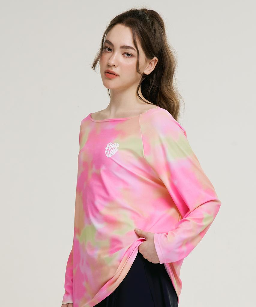 Leijibi Cotton Candy String Oversized Women'S Long Sleeve Rash Guard Pink