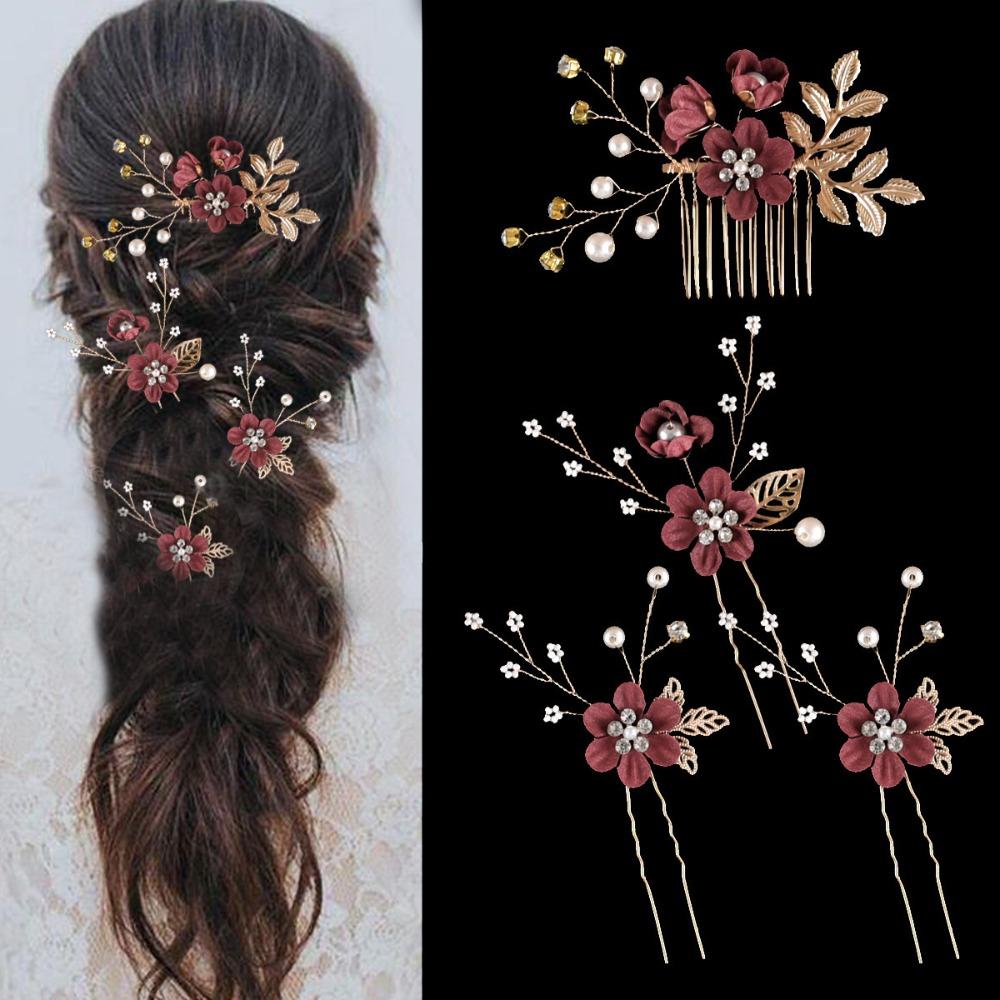 4Pcs/set Gold/Silver Flower Hair Comb Rhinestone Headpiece Luxury Bridesmaid Headwear  Prom Event