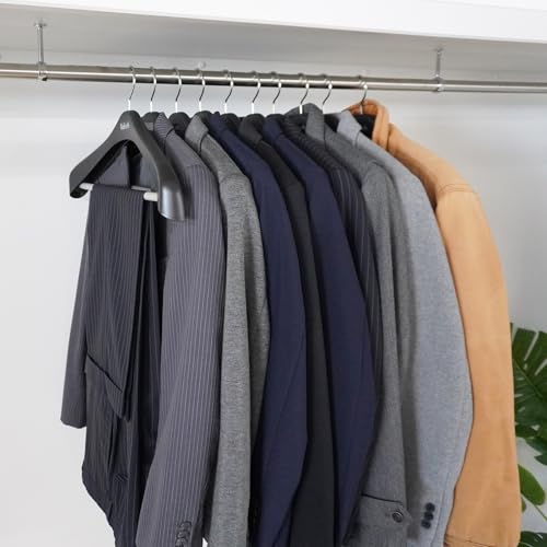 Shinko Hanger Slacks Hanger with Non-Slip Stop Bar, 47cm Wide, "Reverse" Jacket Stop 47, Black, Swivel Hook, Made In Japan, 1 Hanger