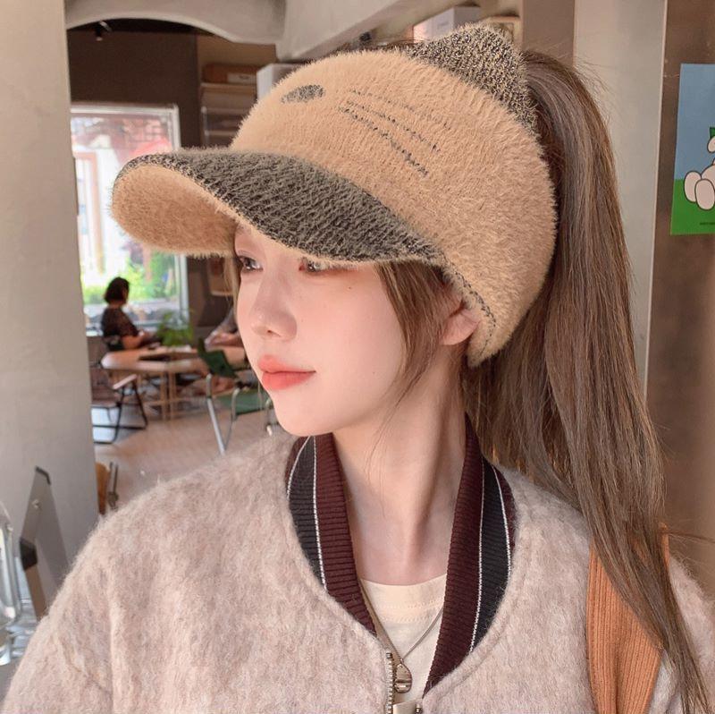 Ponytail hat women's autumn and winter fleece fashion knitted baseball cap women's wool empty top hat winter