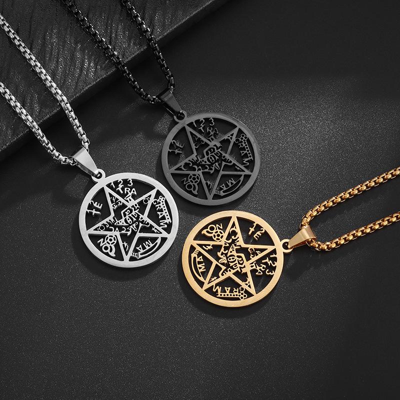 European and American Five Pointed Star Solomon Luk Kabbala Titanium Steel Pendant Stainless Steel Color Retro