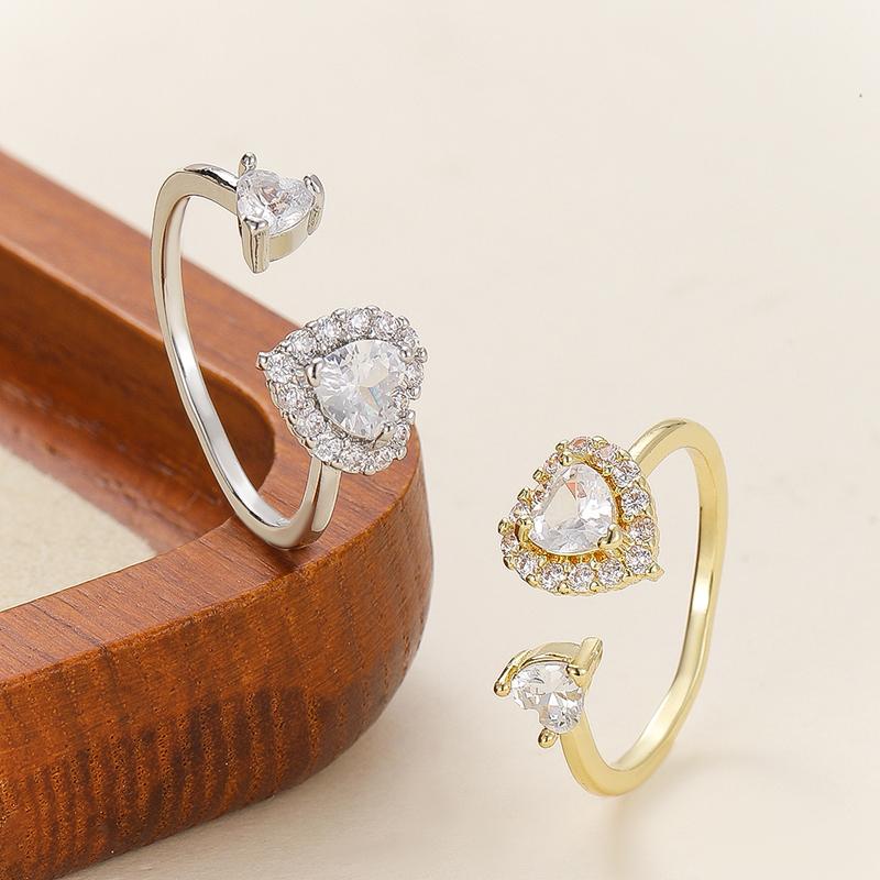 Luxury Cubic Zirconia Heart Shaped Opening Adjustable Rings for Women Personality Love Charms Ring Wedding Jewelry Accessories .