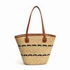 Fashion Straw Tote Bag Stripe Large Capacity Woven Shoulder Bag Square with Zipper Vacation Beach Bag