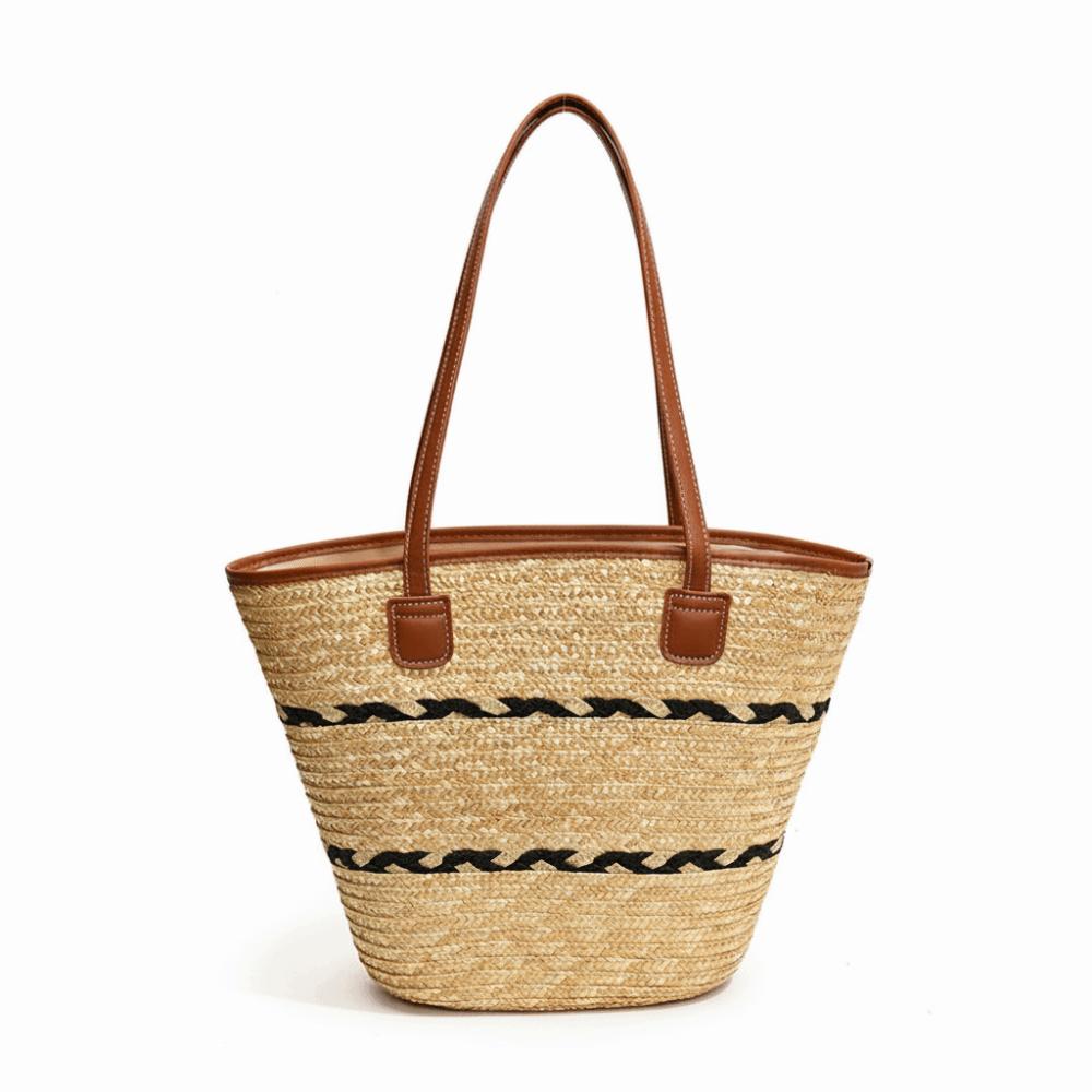 Fashion Straw Tote Bag Stripe Large Capacity Woven Shoulder Bag Square with Zipper Vacation Beach Bag