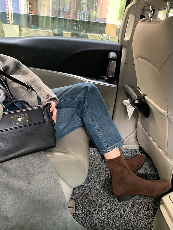 Grape Mom's Korean Retro Square Toe Suede Chunky Heel Martin Boots for Women - Height-Enhancing, Versatile Autumn/Winter Short Boots