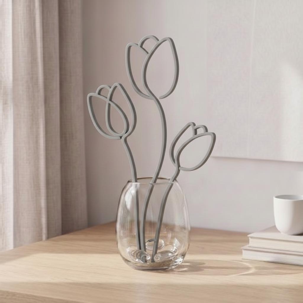 Set of 3 Decorative Gray Tulips for Vases, Modern Design