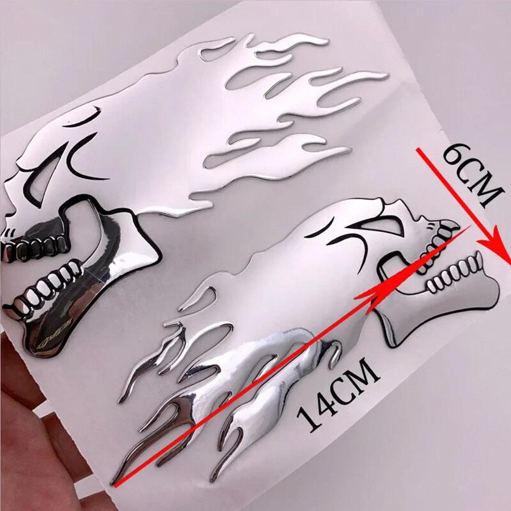 2 Stück 3D Flammen Geist Totenkopf Kopf Aufkleber Auto Motorrad Styling Dekoration Aufkleber Emblem Abziehbilder Auto Außen Dekor Zubehör