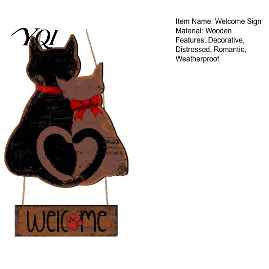 Indoor Entryway Decoration Wooden Hanging Welcome Sign for Front Door, Romantic Cat Couple Wall Decor Garden Pendant, Rustic Farmhouse Outdoor