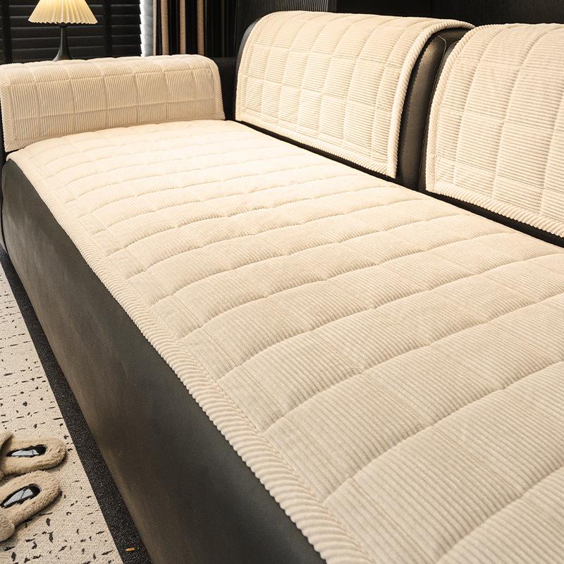 2026 New Thickened Corduroy & Leather Non-Slip Sofa Cushion Cover for Autumn/Winter