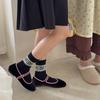 Retro Cross-patterned Wool Socks for Autumn and Winter Warmth, Color-blocked Mid-calf Socks, Double-needle Soft and Sticky Socks