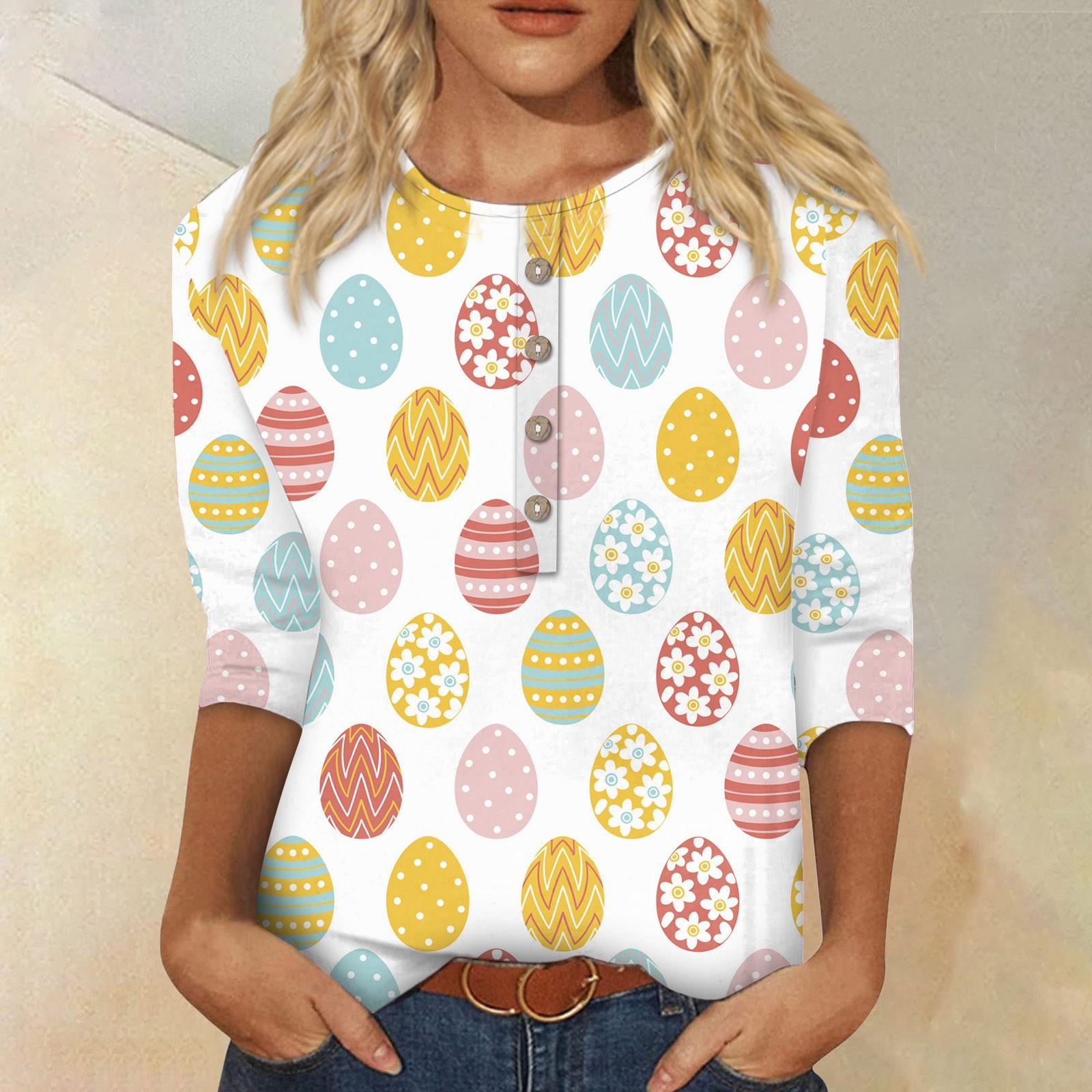 Женский модный топ на пуговицах с семиточечным рукавом и круглым вырезом с принтом — фото 3