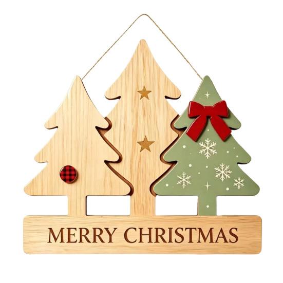 Winter Festive Home Decorations Christmas Wooden Sign Hanging Ornament, Multi-Layer Tree Wood Plaque Rustic Holiday Wall Decor with Rope, Merry