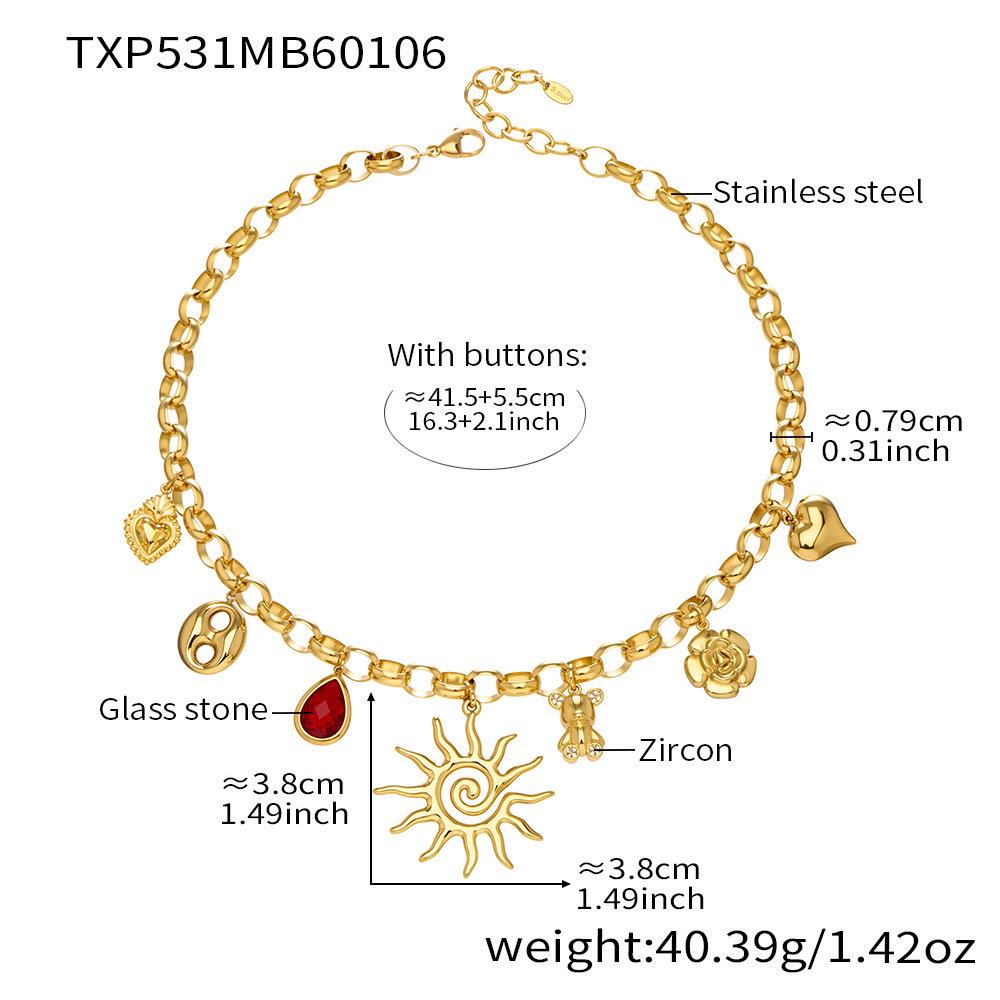 Spiral Sun & Bear Zirconia Multi-Pendant Necklace & Bracelet Set