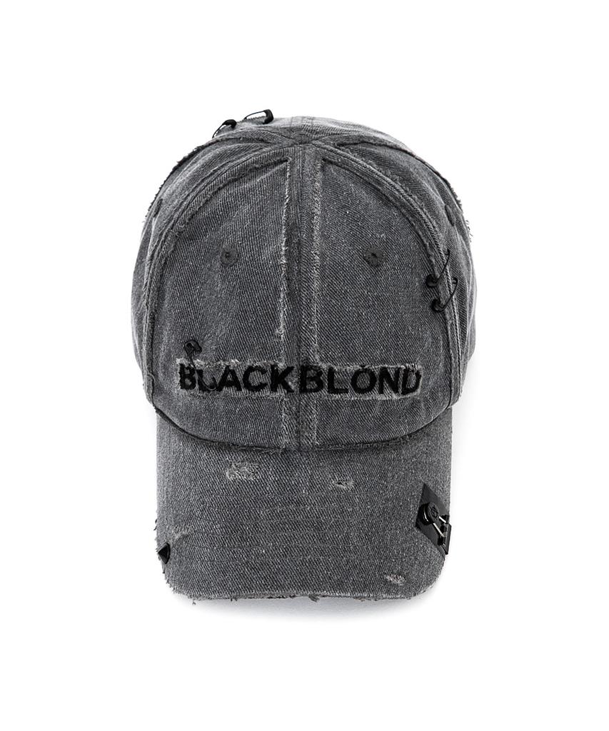 BLACKBLOND Vividi Cross Damage Custom Denim Cap (Dark Gray)