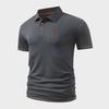 Men's Slim-Fit Textured Knit Polo Shirt with Horse Rider Print, Casual Business Style