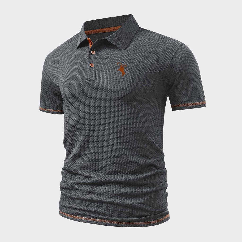 Men's Slim-Fit Textured Knit Polo Shirt with Horse Rider Print, Casual Business Style