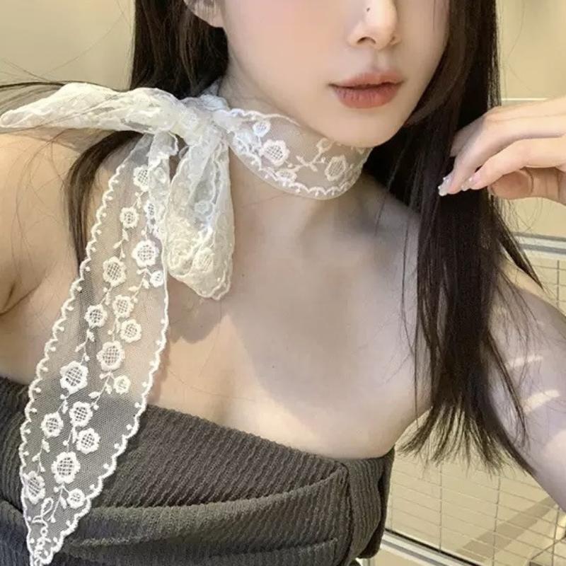 Embroidered Lace Hair Scarf Breathable Sheer Fabric Delicate Floral Pattern for Hair Styling Party Holiday Casual Wear