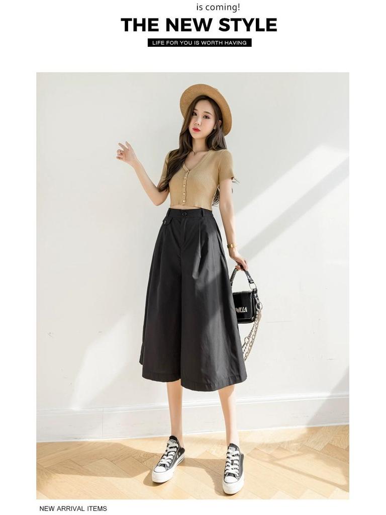 Women's High-Waisted 3/4 Length Korean Style Wide-Leg Culottes - Summer 2026 Fashion, Casual, Loose, Versatile, and Thin.