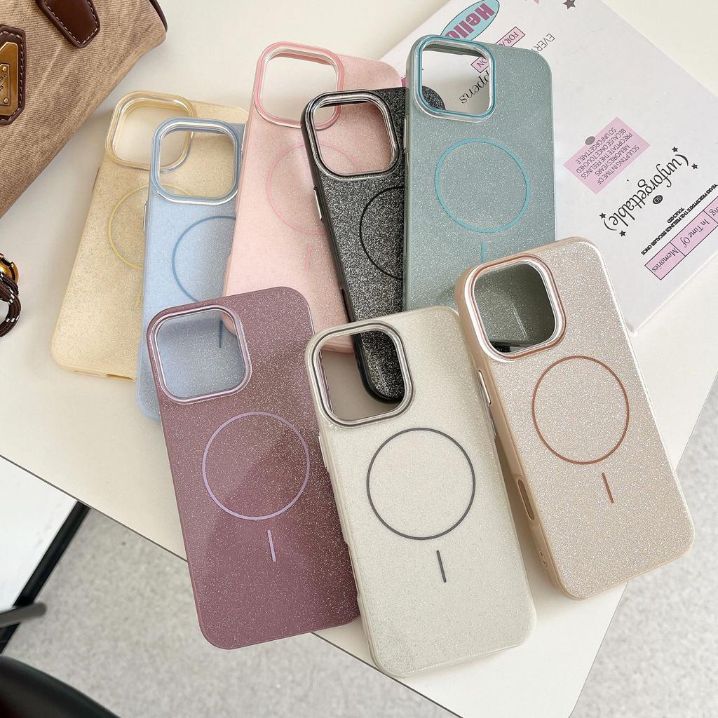 Simple and Practical iPhone 16 Pro Max Apple 17 Phone Case 15/14 Magnetic IMD Glitter Fine Circle Soft Case