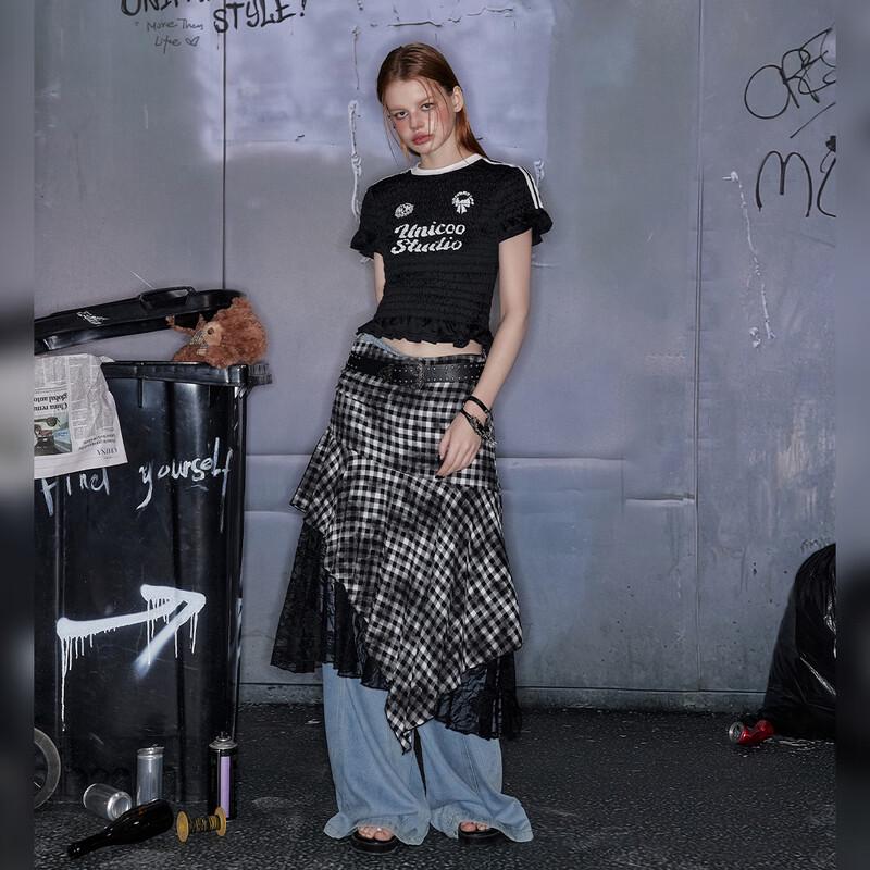 unifree Women's American Retro Pleated Puff Sleeve T-Shirt